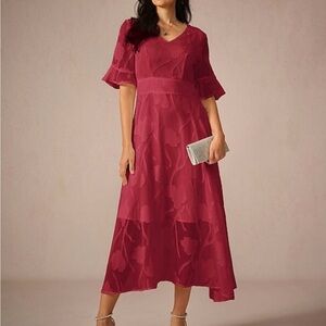 Elegant Burgundy Midi Dress NWT